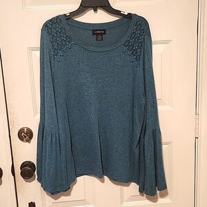 Liz Claiborne Women's Shirt with Long Bell Sleeves Size XL Green/Teal